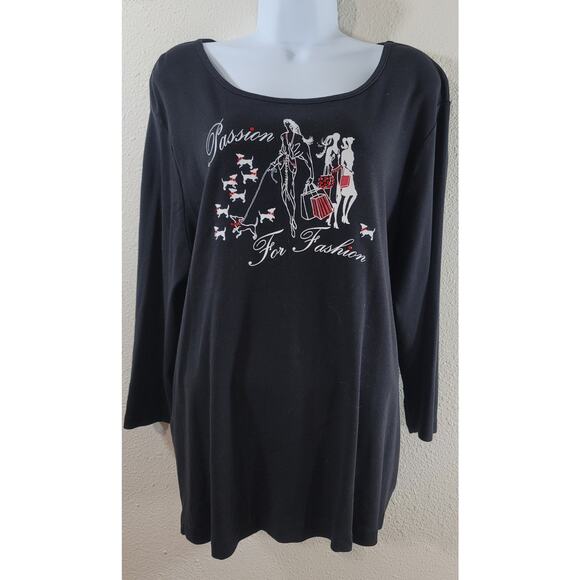 Nicole Miller Black White Red Graphic Passion For Fashion Top 2X Lightweight - Picture 1 of 7